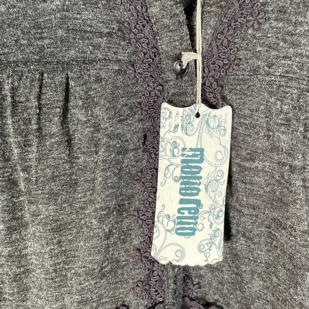 MONORENO Button Up Sweater LARGE Gray Lace Trim Boho Whimsigoth NEW - Picture 7 of 9